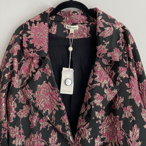 FOR LOVE & LEMONS Luella Jacket Womens Medium Floral Metallic Jacquard Layering - Picture 2 of 12